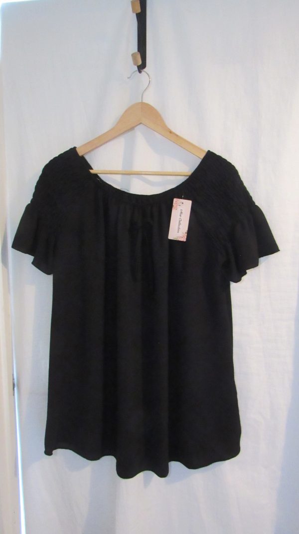 New Ladies Black Ruffle Sleeve Top One Size fits sizes 16 18 20 22 - Image 2