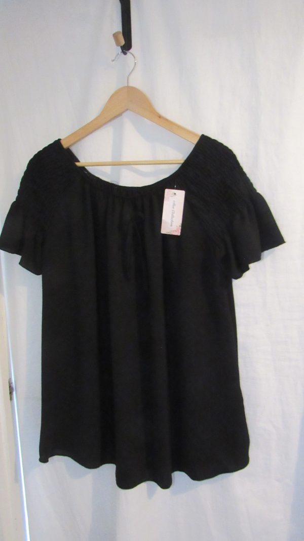 New Ladies Black Ruffle Sleeve Top One Size fits sizes 16 18 20 22 - Image 4