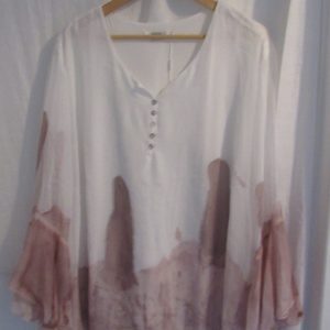 New Ladies Pink and White Silky Floaty Top One Size fits sizes 18 20 22