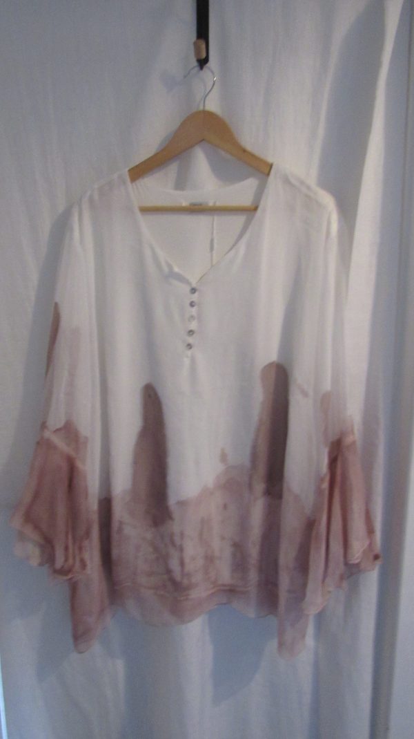 New Ladies Pink and White Silky Floaty Top One Size fits sizes 18 20 22