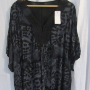 New Ladies Black V Neck Lacy Tunic Top One Size fits sizes 18 20 22 24