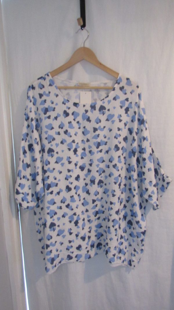 New Ladies Blue Heart Tunic Top One Size fits sizes 18 20 22
