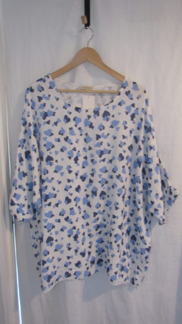 New Ladies Blue Heart Tunic Top One Size fits sizes 18 20 22 - Image 2