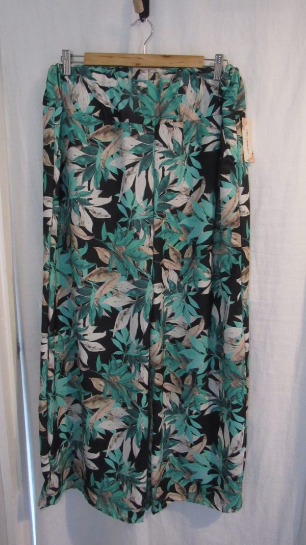 New Ladies Green with Black Floral Palazzo Trousers One Size fits sizes 20 22 - Image 2