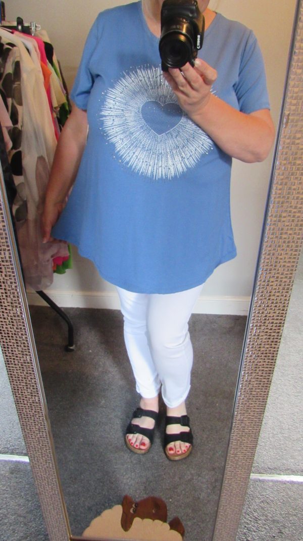 New Denim Blue Detail T-shirt One Size fits sizes 16 18 20 22 - Image 7