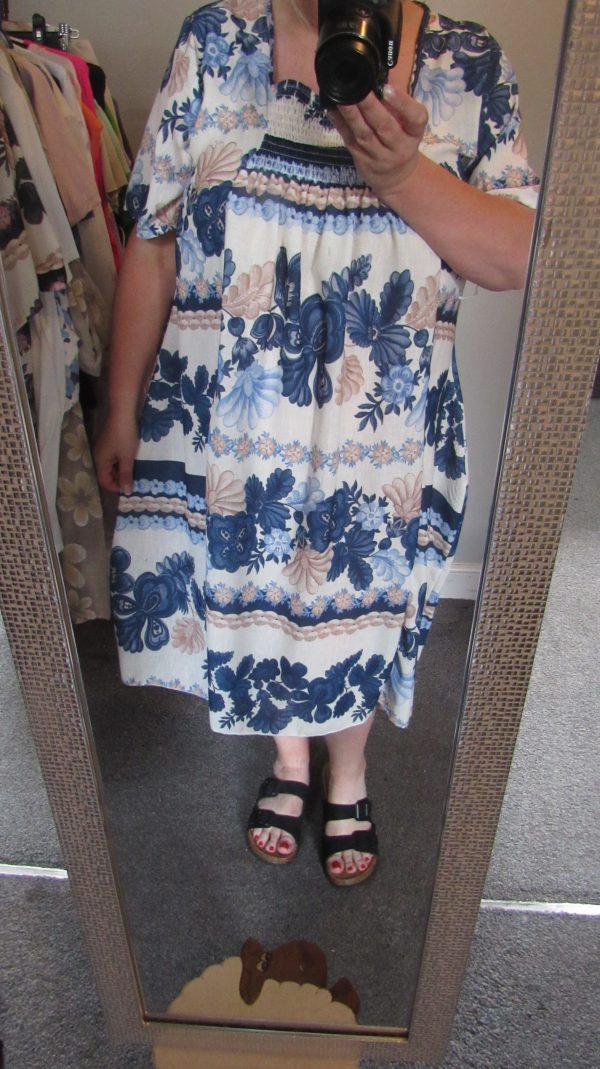 New Ladies Blue Floral Square Neckline Dress One Size fits sizes 18 20 22 240 - Image 7