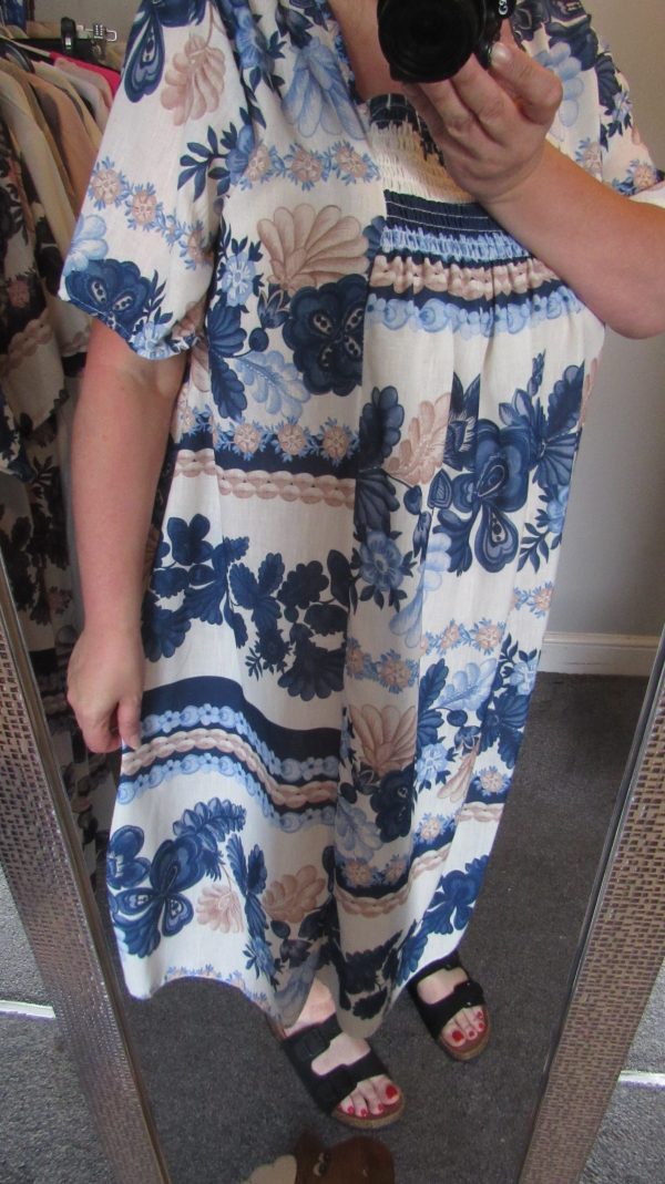 New Ladies Blue Floral Square Neckline Dress One Size fits sizes 18 20 22 240 - Image 8