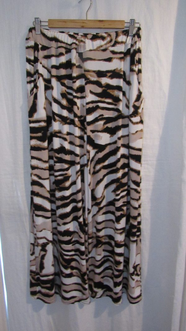 New Ladies Brown Zebra Print Silky Palazzo Wide Leg Trousers One size fits sizes 18 20 22