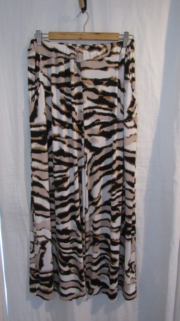 New Ladies Brown Zebra Print Silky Palazzo Wide Leg Trousers One size fits sizes 18 20 22 - Image 2