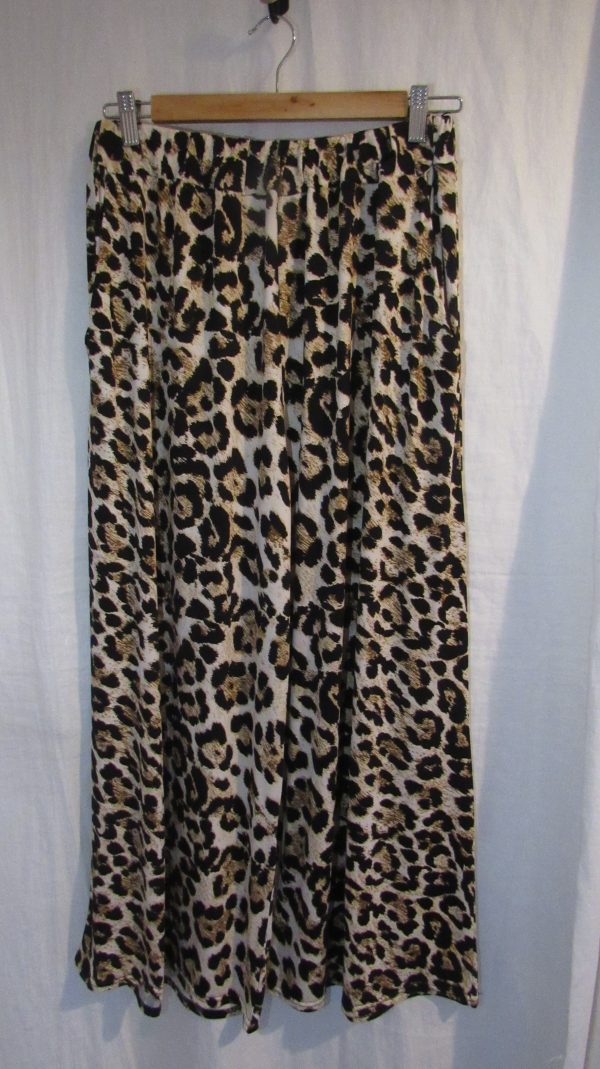 New Ladies Leopard Silky Palazzo Wide Leg Trousers One size fits sizes 18 20 22