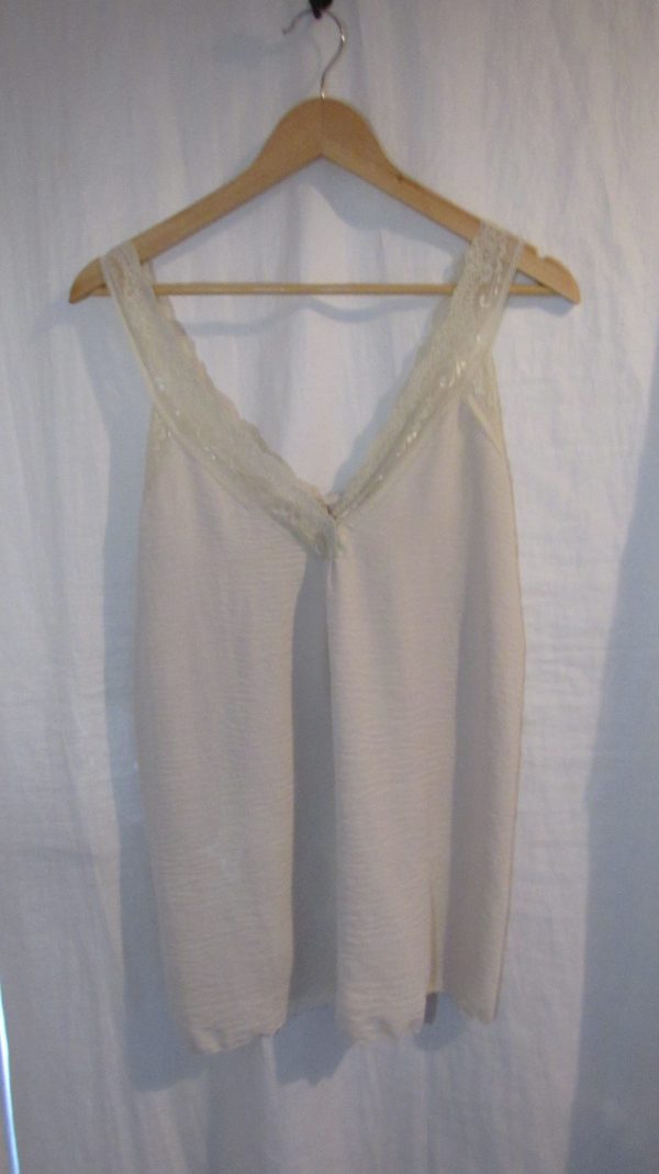 SALE SALE SALE New Ladies Beige V Neck Lacy Edged Top One size fits sizes 16 18 20 22 NON RETURNABLE