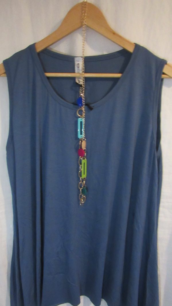 New Sleeveless Womens Denim Blue Top One Size fits sizes 16 18 20 22 - Image 3