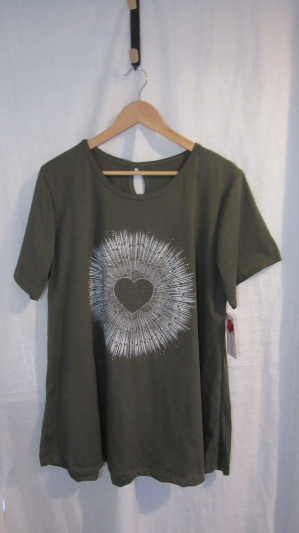 New Khaki Green Detail T-shirt One Size fits sizes 16 18 20 22 - Image 2