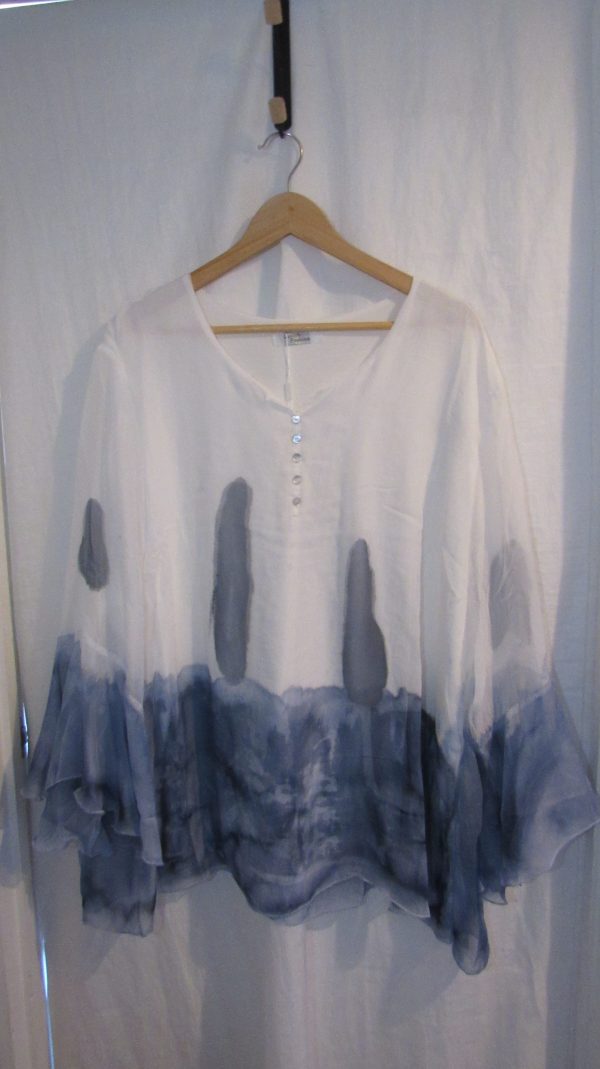New Ladies Blue and White Silky Floaty Top One Size fits sizes 18 20 22 - Image 2