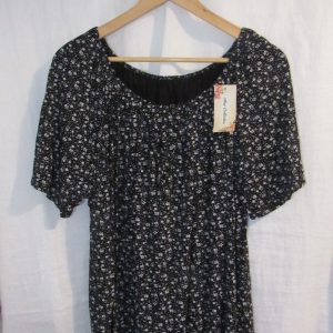 New Ladies Black Floral Frill Top One size fits sizes 16 18 20 22