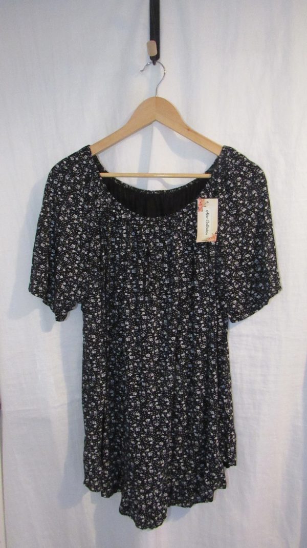New Ladies Black Floral Frill Top One size fits sizes 16 18 20 22