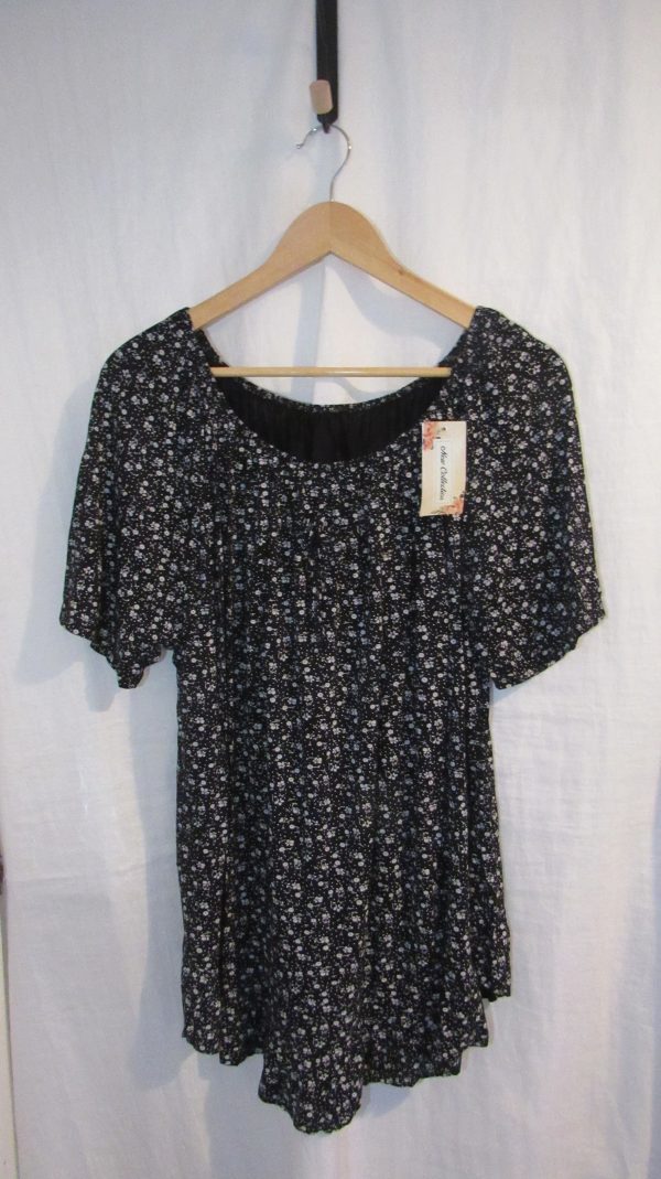 New Ladies Black Floral Frill Top One size fits sizes 16 18 20 22 - Image 5
