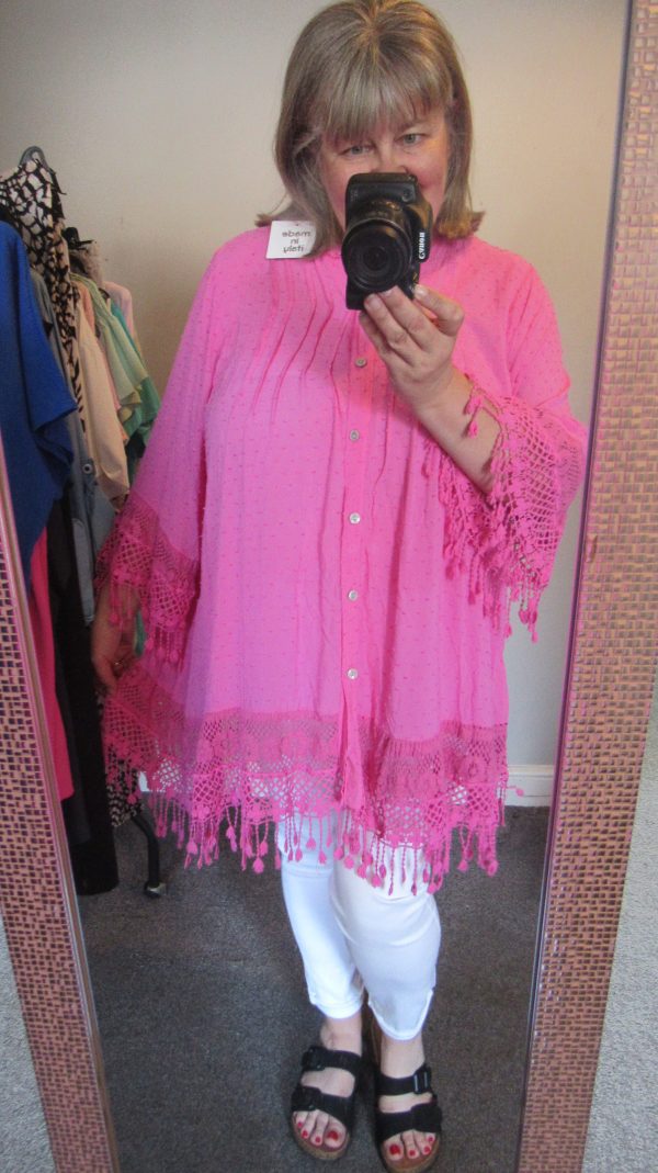 New Ladies Cerise Pink Tassel Button Up Blouse One Size fits sizes 16 18 20 22 - Image 6