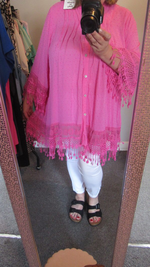New Ladies Cerise Pink Tassel Button Up Blouse One Size fits sizes 16 18 20 22 - Image 7