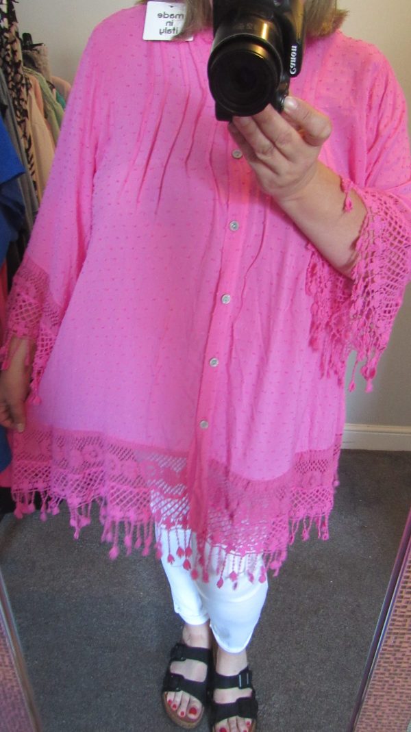 New Ladies Cerise Pink Tassel Button Up Blouse One Size fits sizes 16 18 20 22 - Image 9