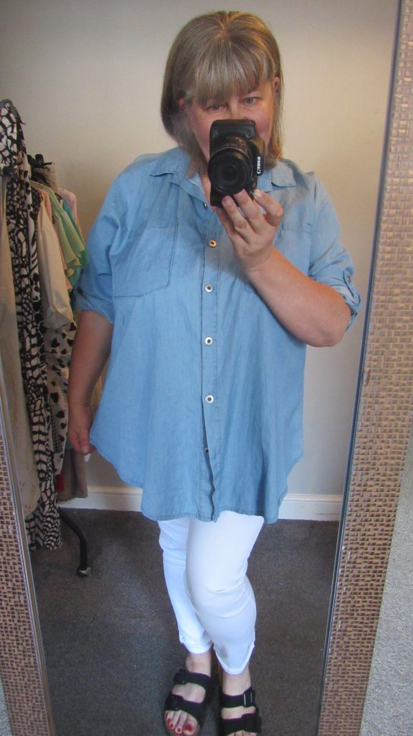 SALE SALE SALE New Ladies Lighter Denim Button Up Shirt One Size fits sizes 16 18 20 22 NON RETURNABLE - Image 7