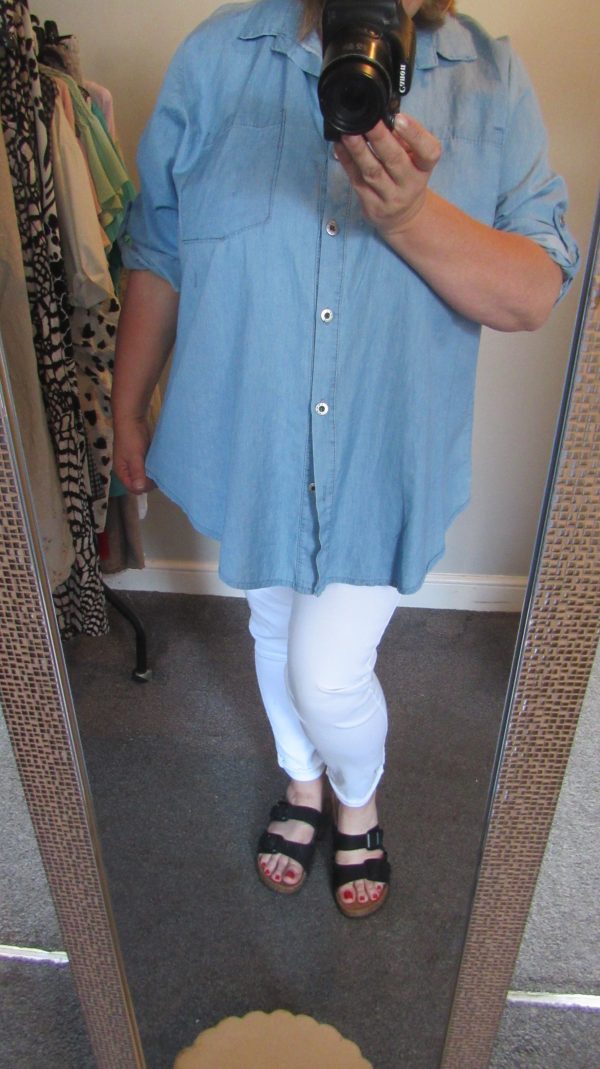 SALE SALE SALE New Ladies Lighter Denim Button Up Shirt One Size fits sizes 16 18 20 22 NON RETURNABLE - Image 8