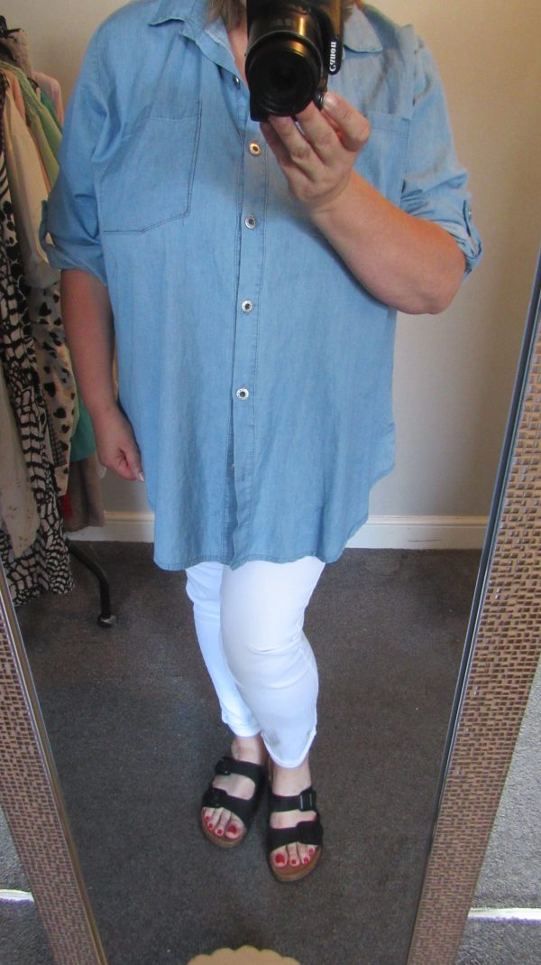 SALE SALE SALE New Ladies Lighter Denim Button Up Shirt One Size fits sizes 16 18 20 22 NON RETURNABLE - Image 10