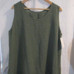 New Ladies Khaki Sleeveless Floral Trim Top One size fits sizes 14 16 18 20