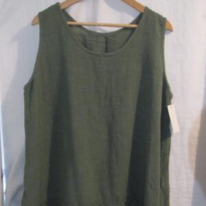 New Ladies Khaki Sleeveless Floral Trim Top One size fits sizes 14 16 18 20