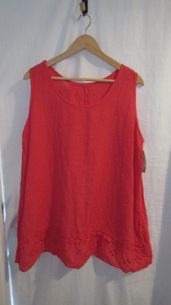 New Ladies Coral Pink Sleeveless Floral Trim Top One size fits sizes 14 16 18 20 - Image 2