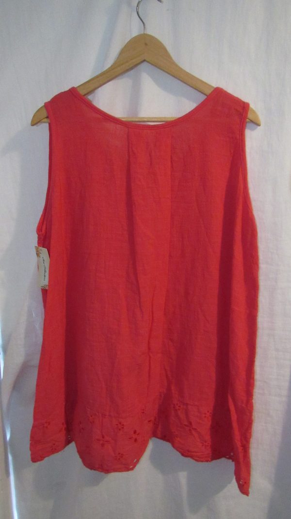 New Ladies Coral Pink Sleeveless Floral Trim Top One size fits sizes 14 16 18 20 - Image 5
