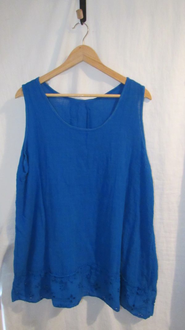 New Ladies Royal Blue Sleeveless Floral Trim Top One size fits sizes 14 16 18 20