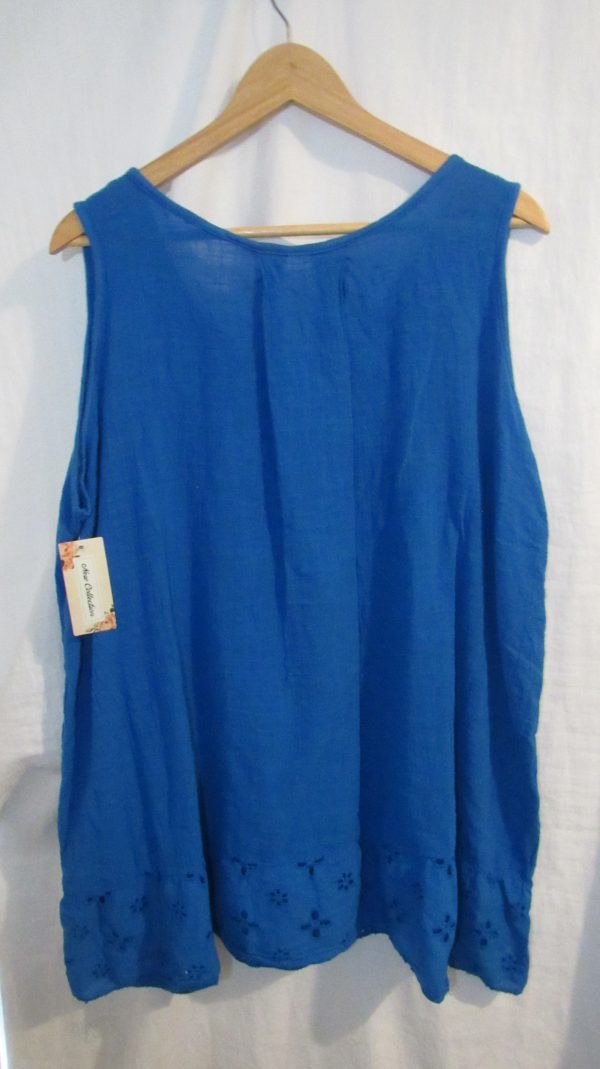 New Ladies Royal Blue Sleeveless Floral Trim Top One size fits sizes 14 16 18 20 - Image 5