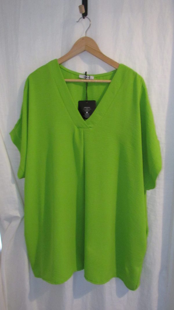 New Ladies Lime V Neck Tunic Top Pocket One Size fits sizes 18 20 22 24