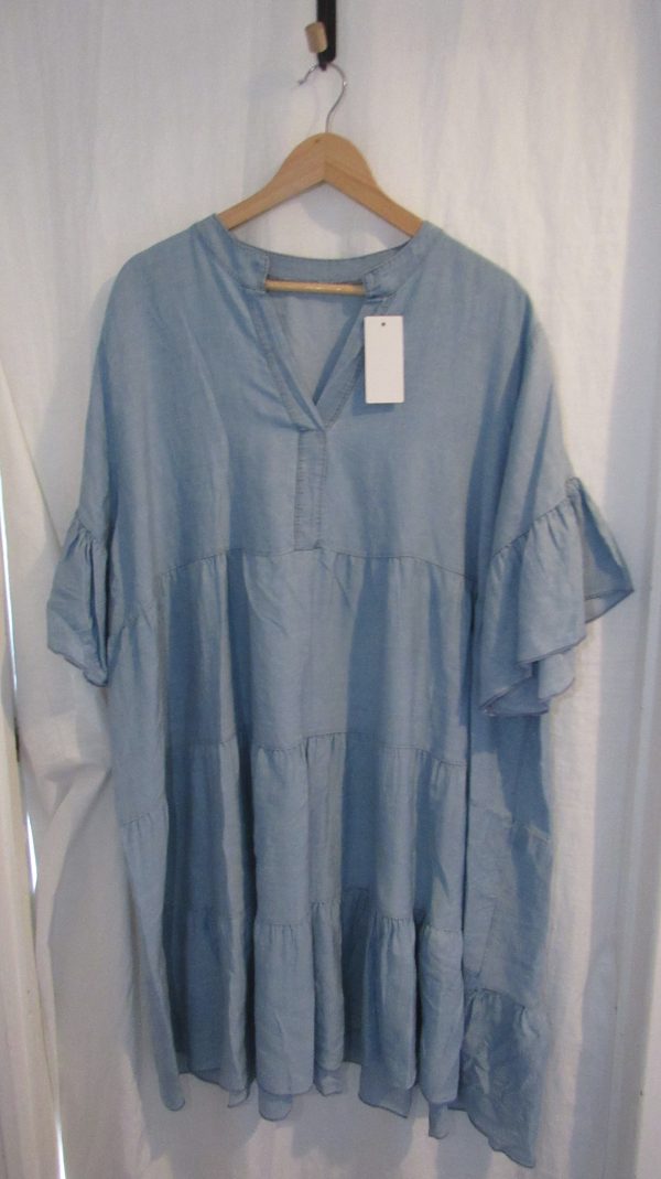 New Ladies Light Denim Plus Size Tiered Dress One Size fits sizes 18 20 22