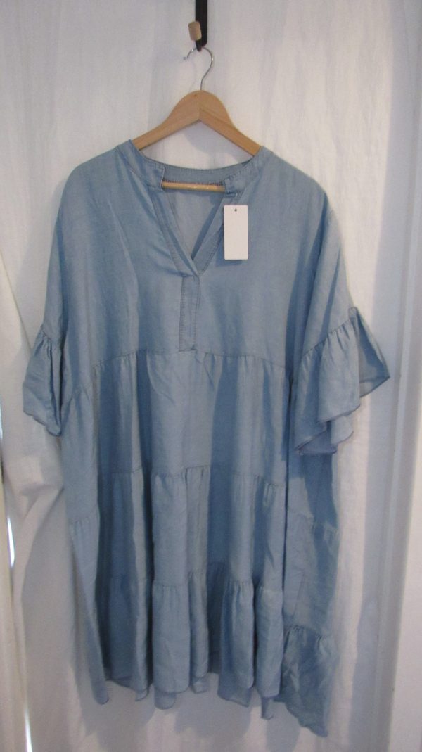 New Ladies Light Denim Plus Size Tiered Dress One Size fits sizes 18 20 22 - Image 2