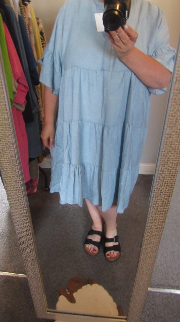 New Ladies Light Denim Plus Size Tiered Dress One Size fits sizes 18 20 22 - Image 8