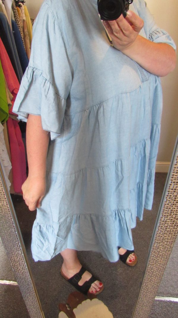 New Ladies Light Denim Plus Size Tiered Dress One Size fits sizes 18 20 22 - Image 9