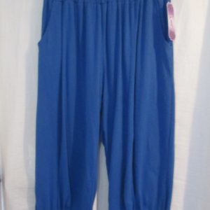 NEW Ladies Womens Brighter Blue Jersey 3/4 Length cuff bottom Trousers One size fits sizes 16 18 20 22