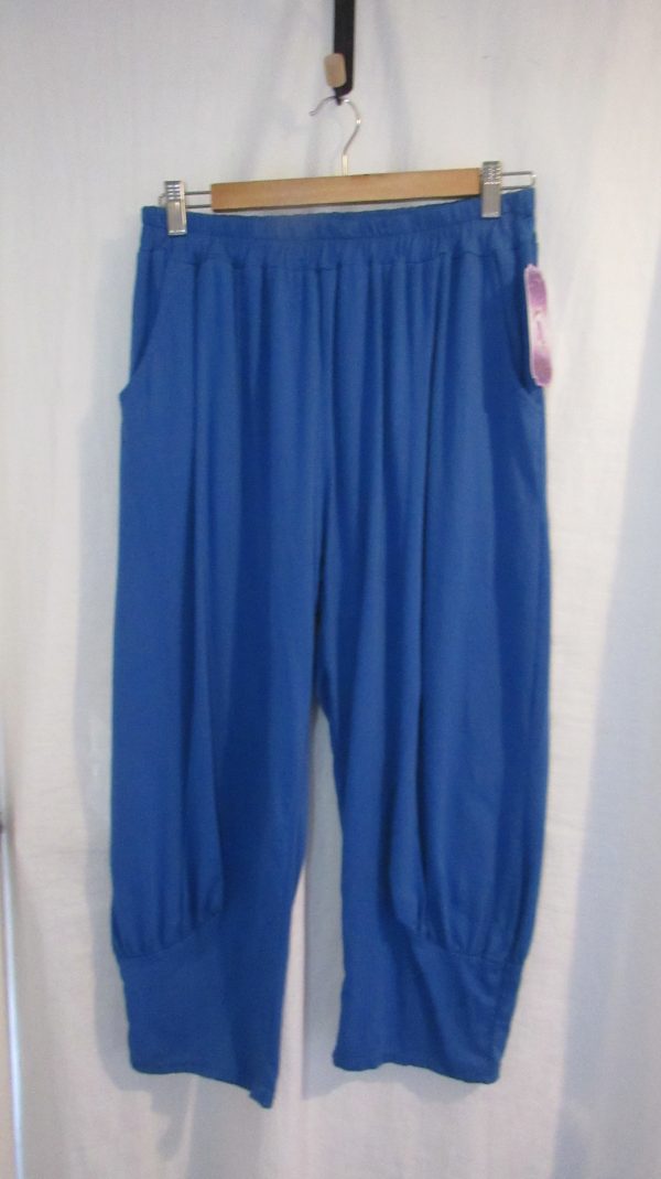 NEW Ladies Womens Brighter Blue Jersey 3/4 Length cuff bottom Trousers One size fits sizes 16 18 20 22