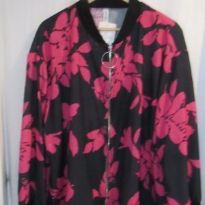 New Ladies White with Pink Floral Bomber Jacket One Size fits sizes 18 20 22