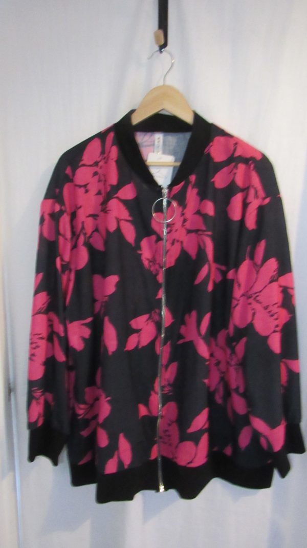 New Ladies White with Pink Floral Bomber Jacket One Size fits sizes 18 20 22