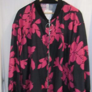 New Ladies White with Pink Floral Bomber Jacket One Size fits sizes 18 20 22