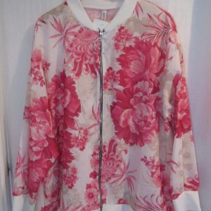 New Ladies White with Pink Floral Bomber Jacket One Size fits sizes 18 20 22