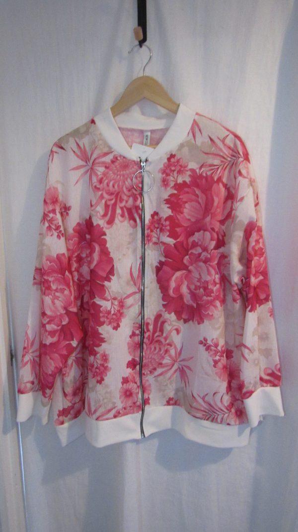New Ladies White with Pink Floral Bomber Jacket One Size fits sizes 18 20 22