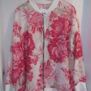 New Ladies White with Pink Floral Bomber Jacket One Size fits sizes 18 20 22