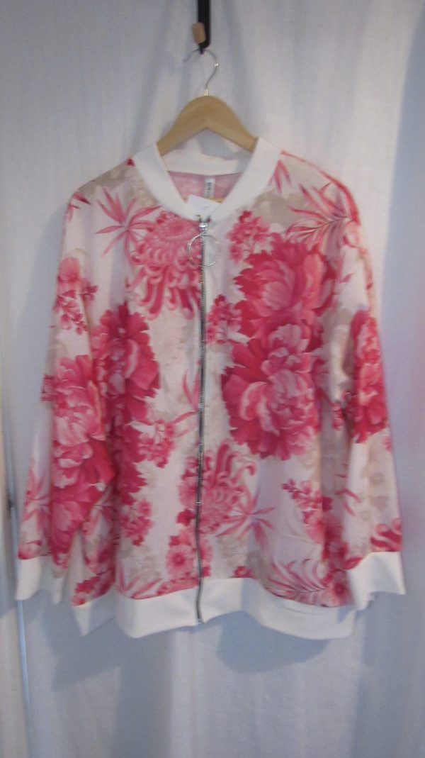 New Ladies White with Pink Floral Bomber Jacket One Size fits sizes 18 20 22 - Image 2