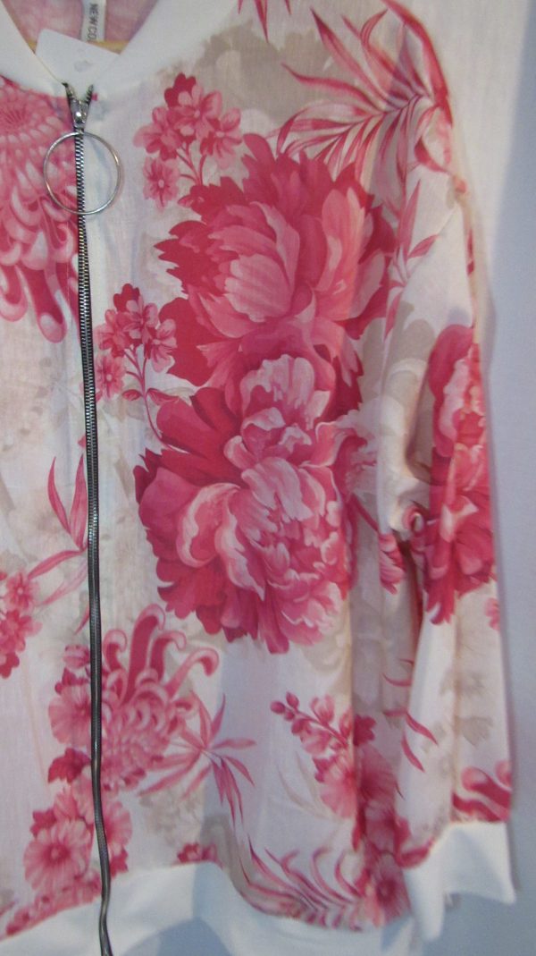 New Ladies White with Pink Floral Bomber Jacket One Size fits sizes 18 20 22 - Image 3