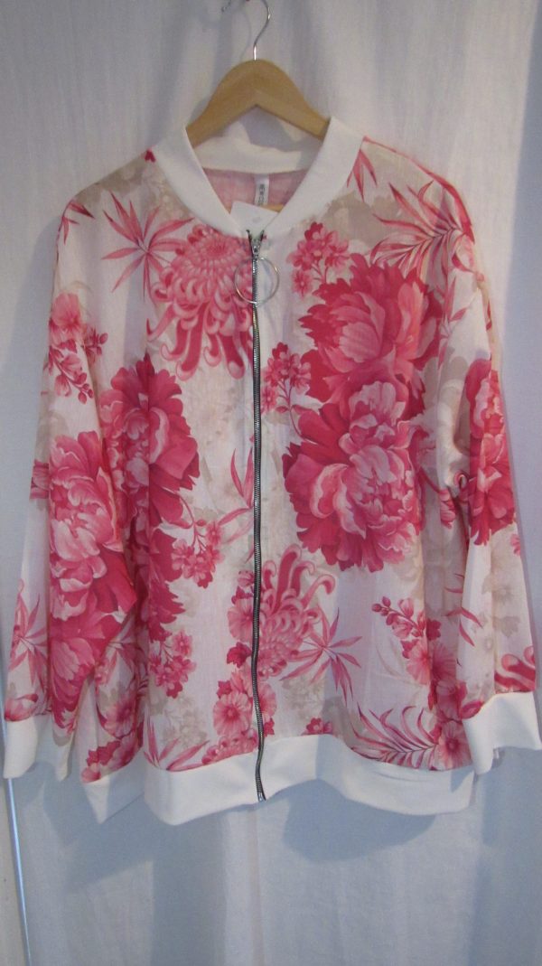 New Ladies White with Pink Floral Bomber Jacket One Size fits sizes 18 20 22 - Image 4
