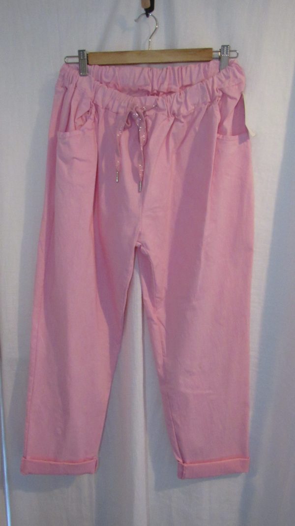 NEW Ladies Bubble Gum Pink Stretchy Crinkle Magic Trousers One Size Fits 22 24 Size 3